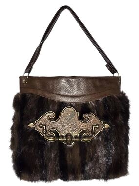 Custom Antique Hardware Vintage Faux Fur Shoulder Bag